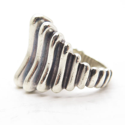 925 Sterling Silver Vintage Fence Ribbed Ring Size 7