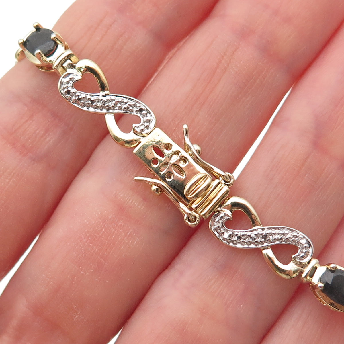 Ross Simons Sterling Gold Plated Diamond Accent Sapphire Infinity Bracelet 7.5"