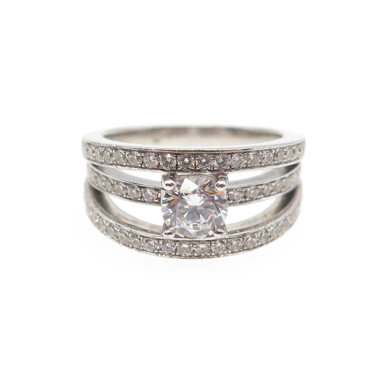 925 Sterling Silver Round-Cut C Z Multi-Row Engagement Ring Size 6.25