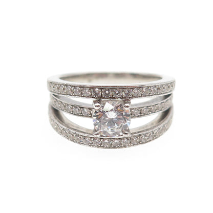 925 Sterling Silver Round-Cut C Z Multi-Row Engagement Ring Size 6.25