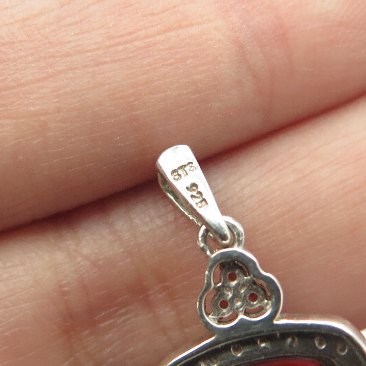 CHUCK CLEMENCY Sterling Silver Vintage Diamond Accent Carnelian Garnet Pendant