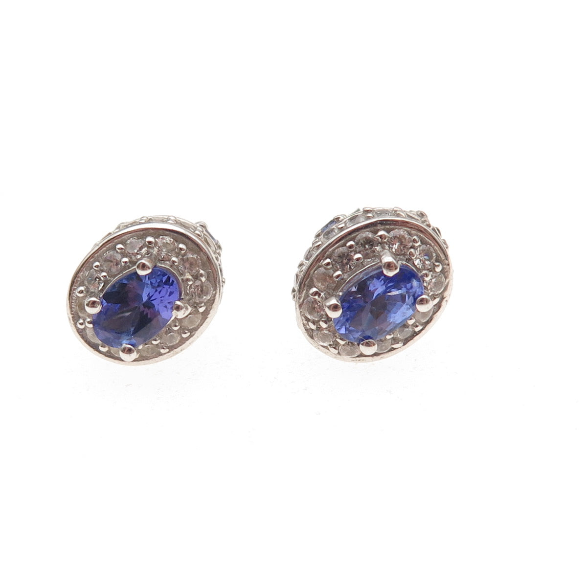 Chuck Clemency 925 Sterling Silver Real Tanzanite & White Topaz Stud Earrings