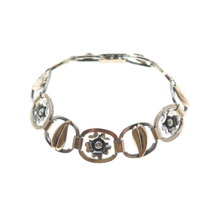 925 Sterling Silver 1/20 10K Gold Filled Antique Art Deco Flower Bracelet 7"