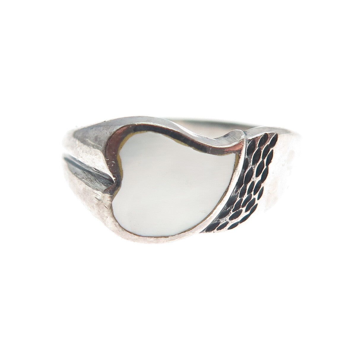 925 Sterling Silver Vintage Real Mother-of-Pearl Heart Ring Size 5.25
