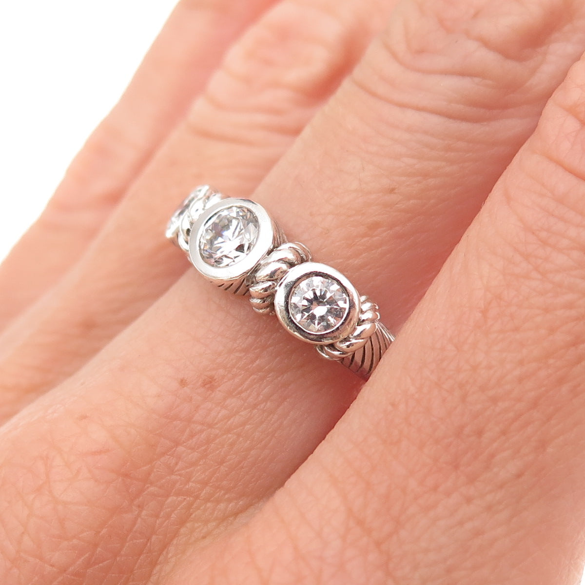 Judith Ripka 925 Sterling Silver Round-Cut C Z Ring Size 7.25
