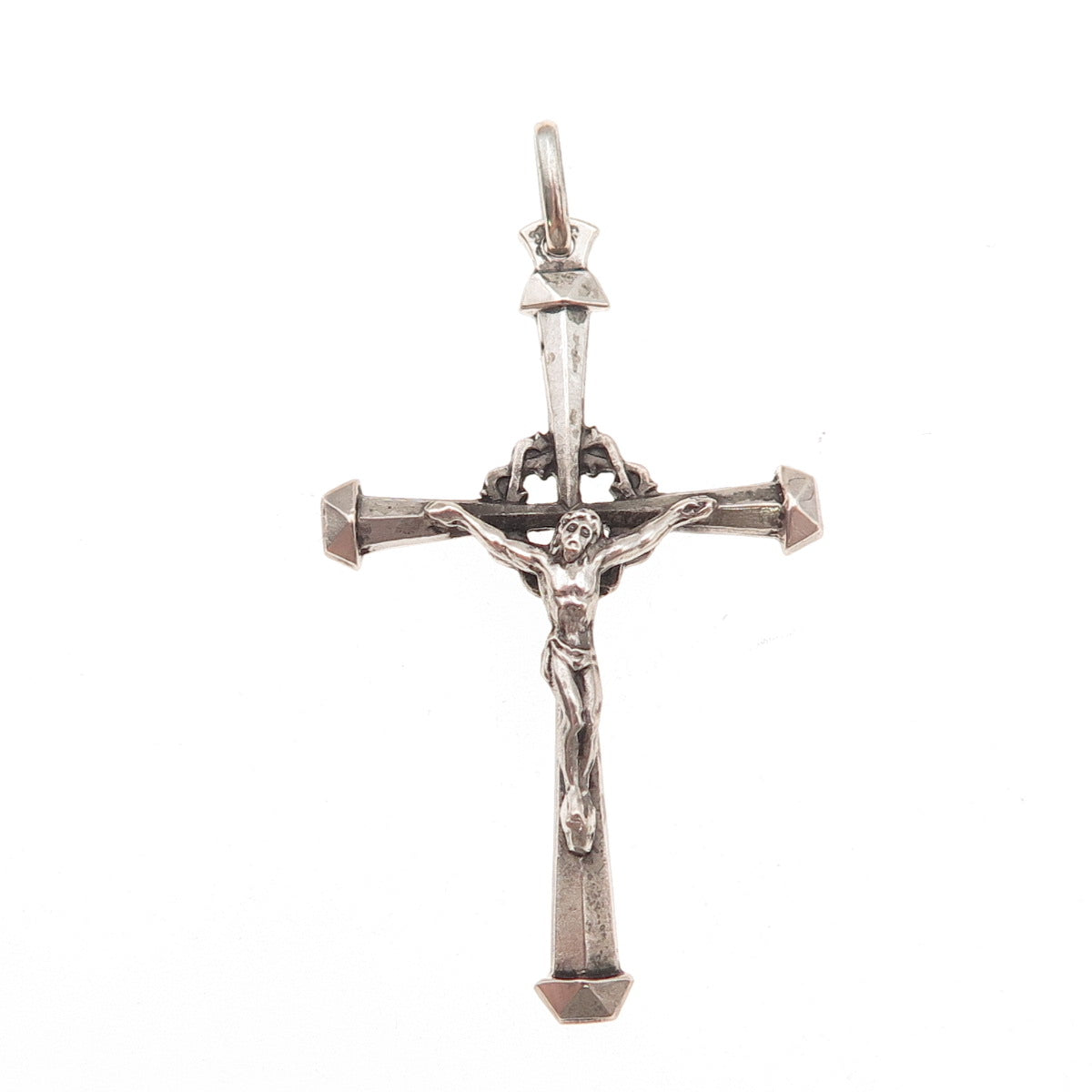 800 Silver Vintage Italy Crucifix Cross Oxidized Charm Pendant
