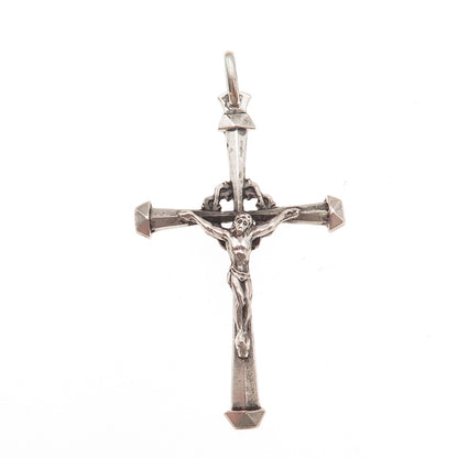 800 Silver Vintage Italy Crucifix Cross Oxidized Charm Pendant
