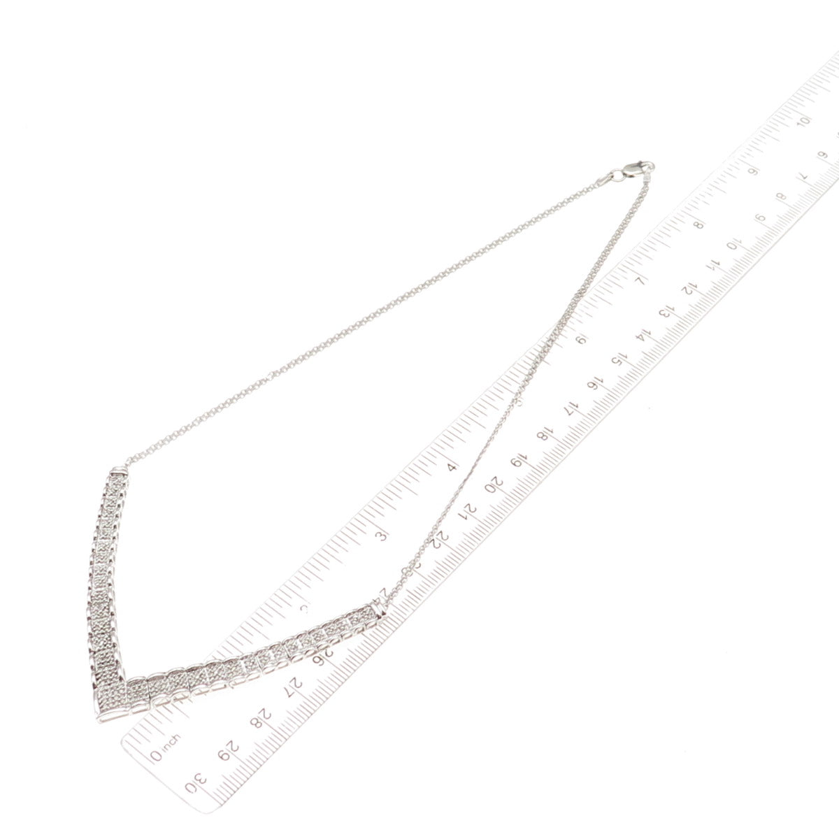 Sun 925 Sterling Silver Real Diamond V-Shape Bismark Chain Necklace 18"