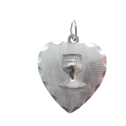 925 Sterling Silver Vintage M&M Holy Communion Heart Charm Pendant