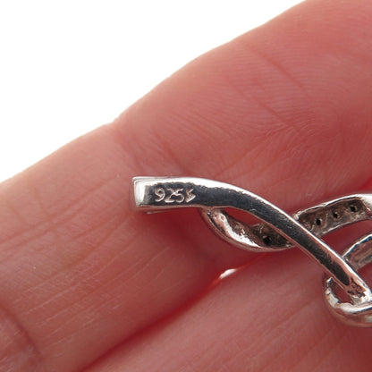925 Sterling Silver Real Black & White Diamond Twisted Charm Pendant