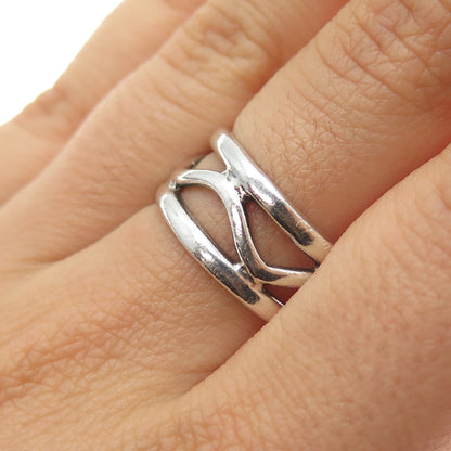 925 Sterling Silver Vintage Mexico Modernist Zig Zag Band Ring Size 8.25