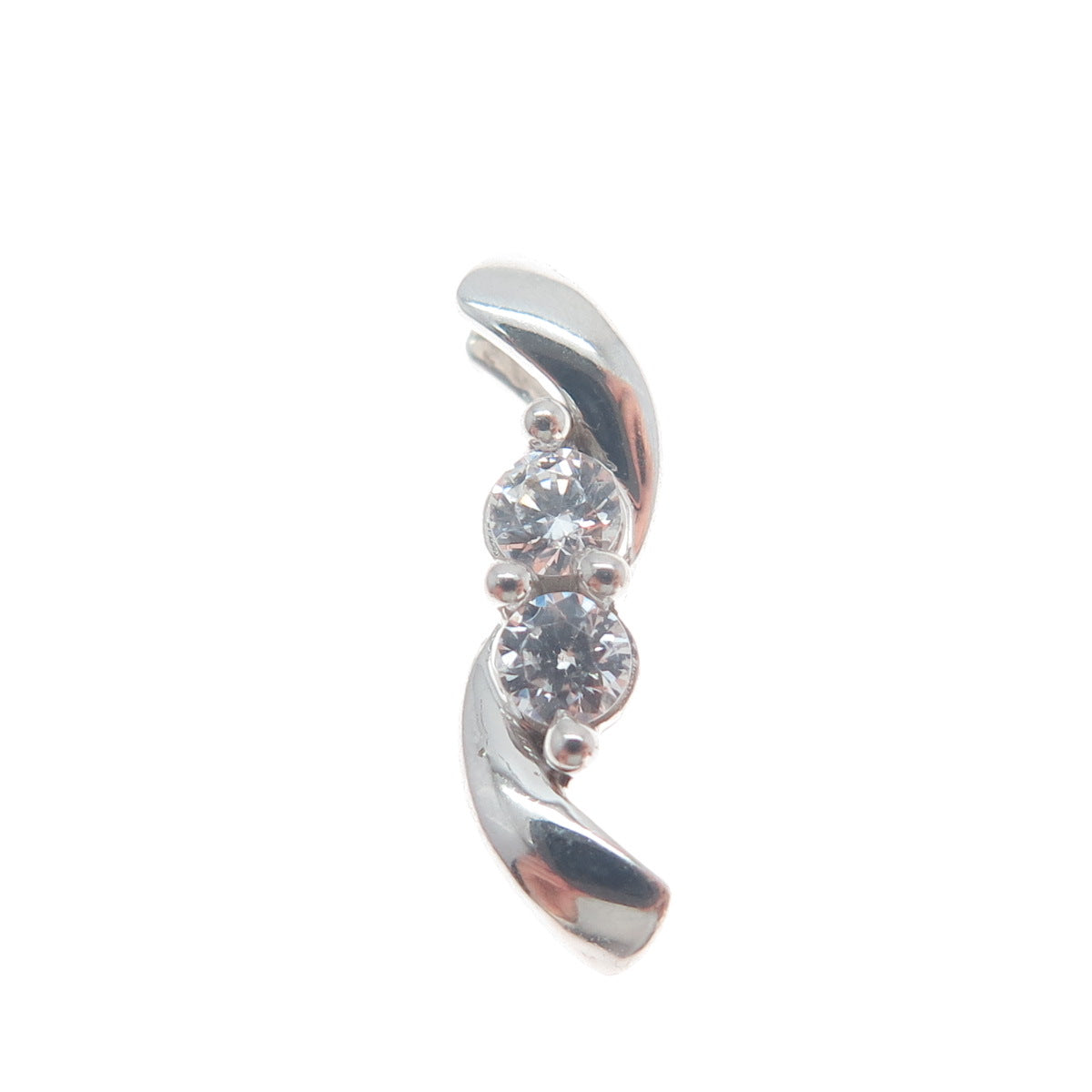 925 Sterling Silver Round-Cut C Z Wavy Minimalist Charm Slide Pendant