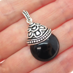 CHARLES WINSTON Sterling Silver Vintage Real Black Onyx Oxidized Charm Pendant