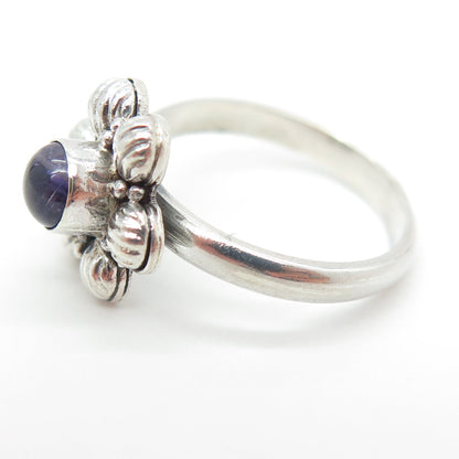 925 Sterling Silver Vintage Real Amethyst Flower Ring Size 6.5