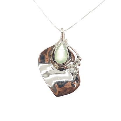 HAGIT GORALI 925 Sterling Silver Vintage Real Prehnite Modernist Necklace 20"