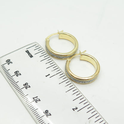 HAN 925 Sterling Silver Gold Plated Diamond-Imitation Hoop Earrings