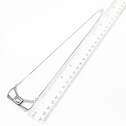 Noy Li 925 Sterling Silver Vintage Israel Blue C Z Bow Box Chain Necklace 18"