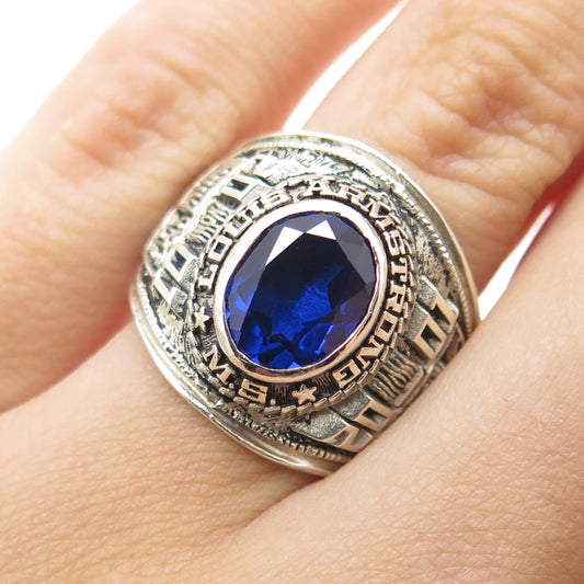 REED 925 Sterling Vintage 2001 Lab-Created Sapphire Armstrong School Ring Size 7