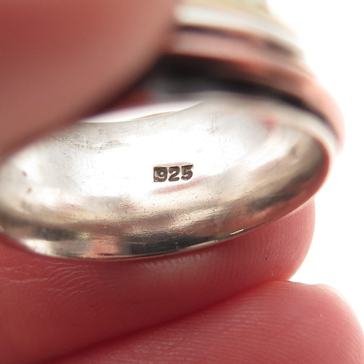 925 Sterling Silver 3-Tone Vintage Modernist Hammered Rotating Ring Size 7