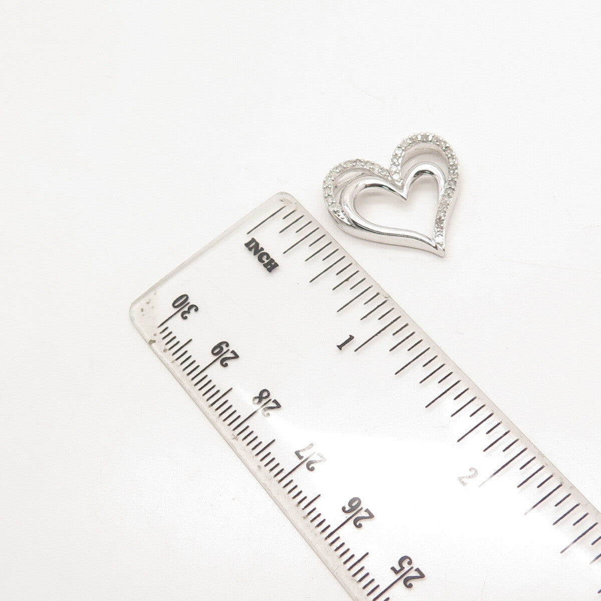 925 Sterling Silver SUN Real White Diamond Open Heart Slide Pendant