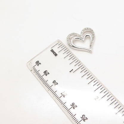 925 Sterling Silver SUN Real White Diamond Open Heart Slide Pendant