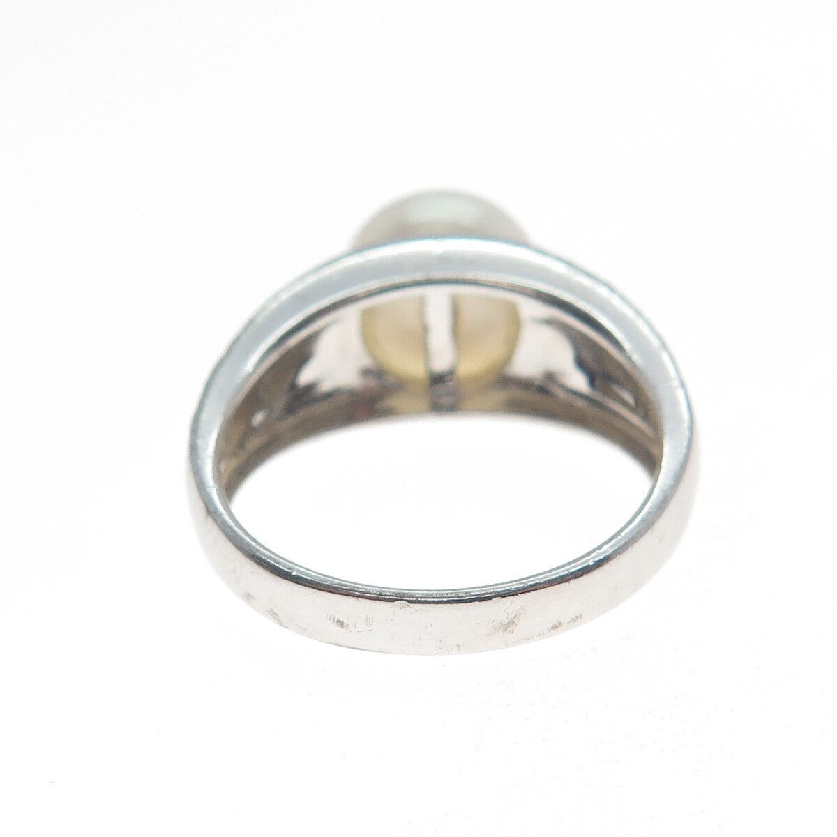 925 Sterling Silver Vintage Real Pearl Textured Ring Size 7.25