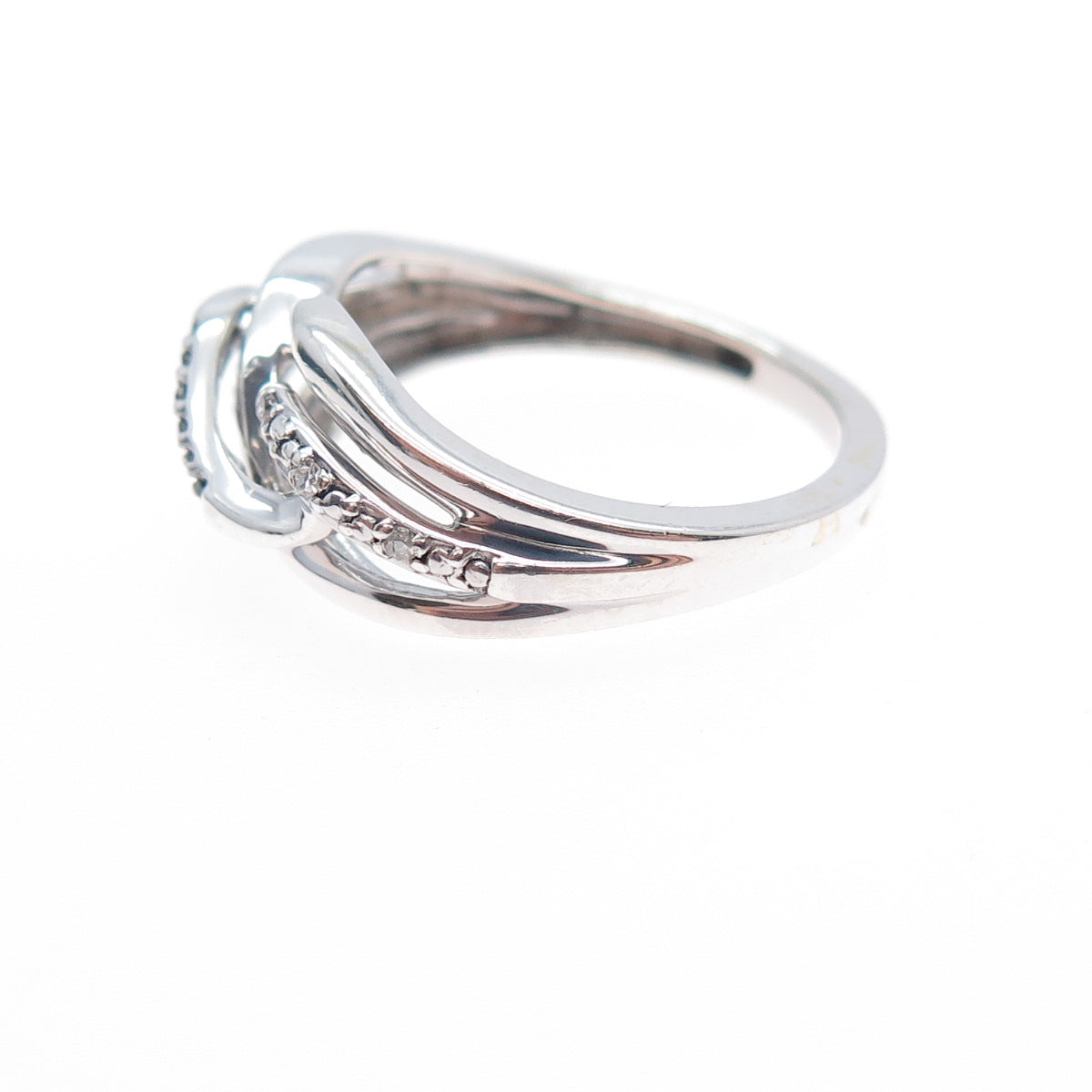 925 Sterling Silver Real Round-Cut Black & White Diamond Twisted Ring Size 7