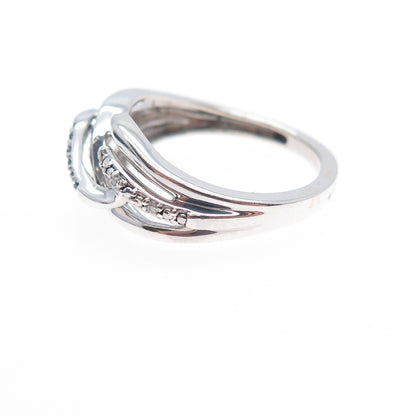 925 Sterling Silver Real Round-Cut Black & White Diamond Twisted Ring Size 7