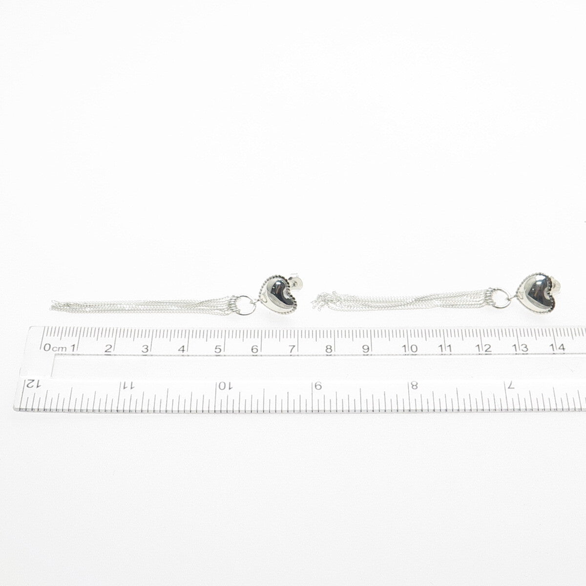 925 Sterling Silver Heart Tassel Chain Drop Earrings