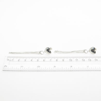 925 Sterling Silver Heart Tassel Chain Drop Earrings