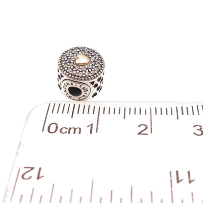 Pandora 925 Sterling Silver & Gold C Z Essence Affection Heart Slide Bead Charm
