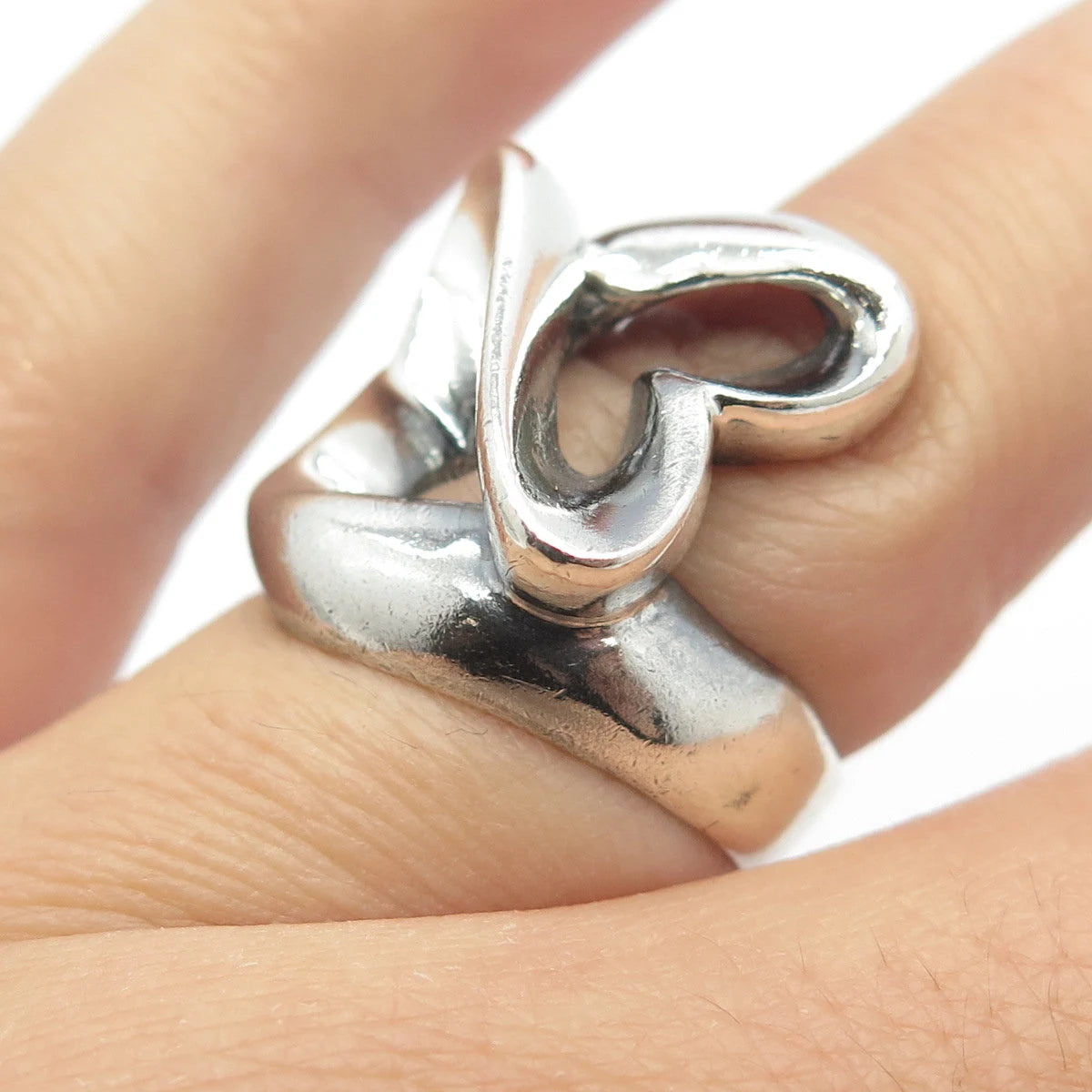 925 Sterling Silver Vintage Mexico Double Heart Ring Size 6.25