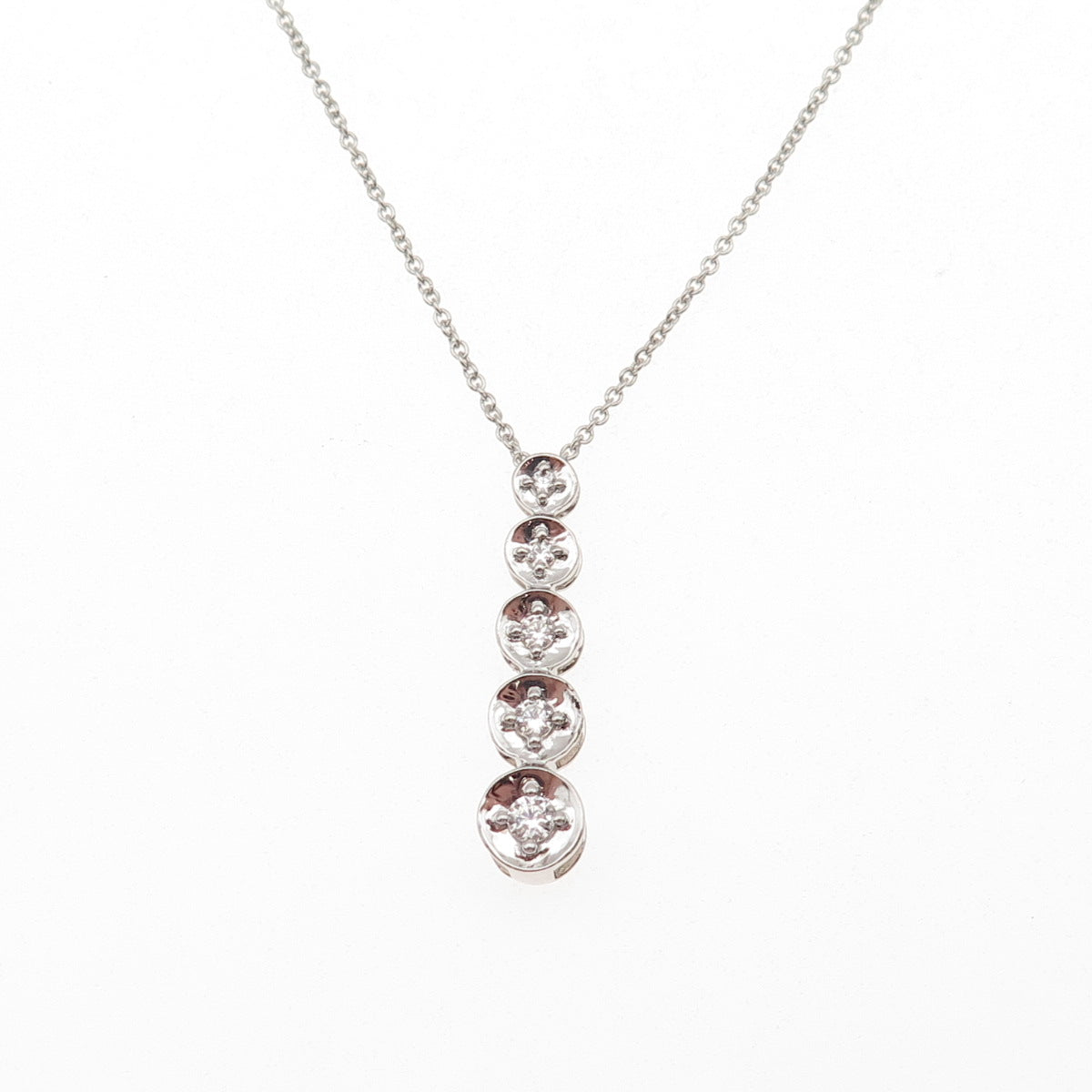 925 Sterling Silver Round-Cut C Z Graduated Drop Cable Chain Necklace 18"