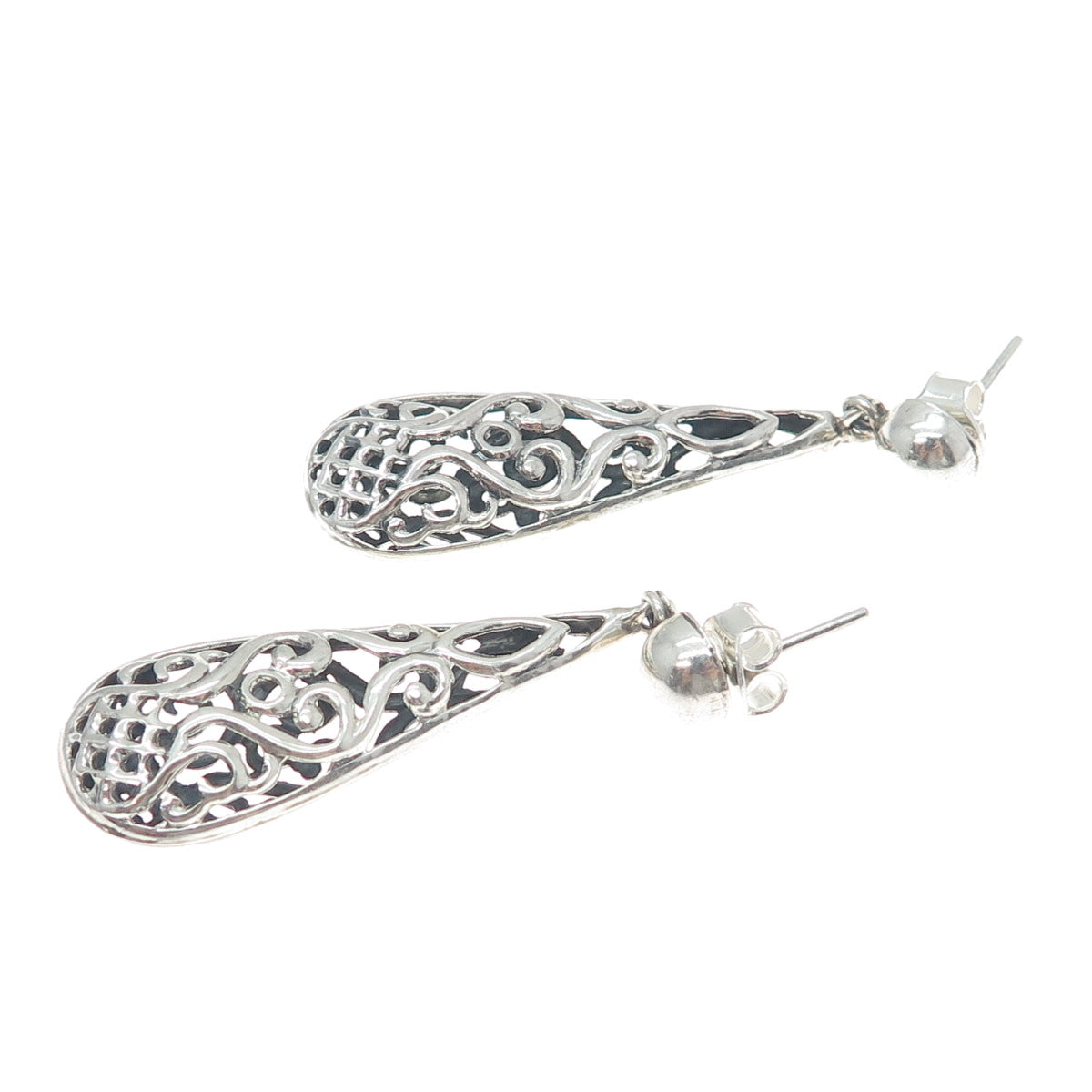 PLATELLA 950 Silver Vintage Swirl Teardrop Dangle Earrings