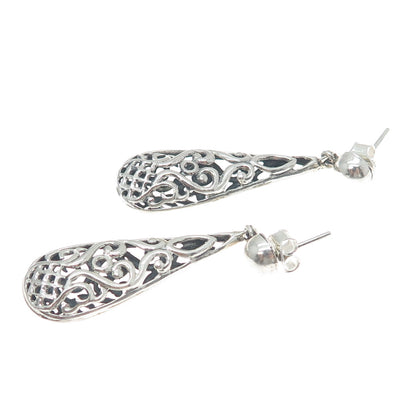 PLATELLA 950 Silver Vintage Swirl Teardrop Dangle Earrings