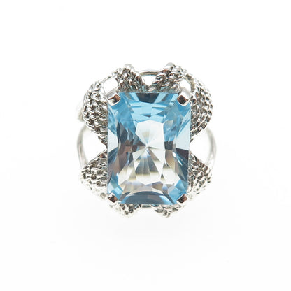 MEI 925 Sterling Silver Vintage Real Radiant-Cut Blue Topaz Ring Size 7