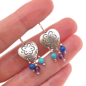 Carolyn Pollack Sterling Silver Vintage Turquoise Lapis Amethyst Heart Earrings