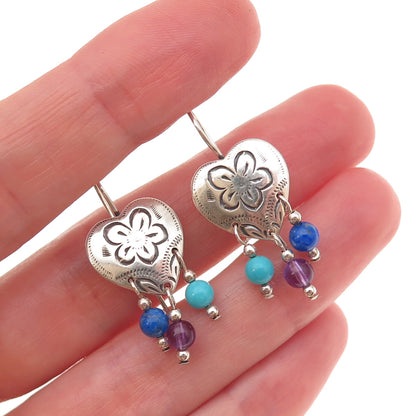 Carolyn Pollack Sterling Silver Vintage Turquoise Lapis Amethyst Heart Earrings