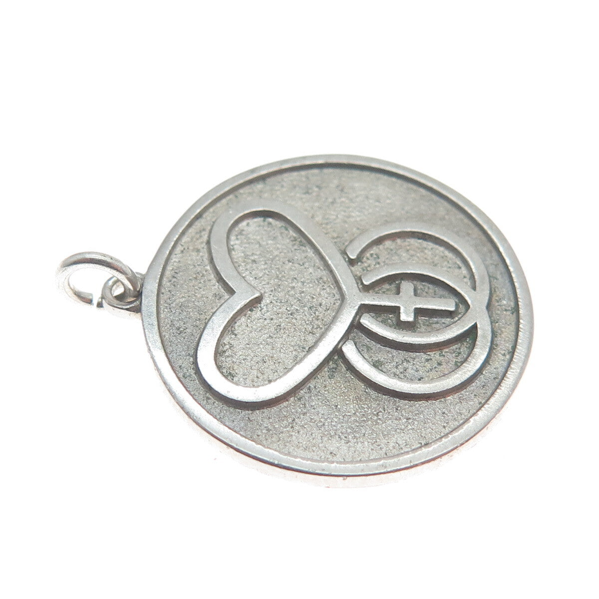 DIEGES & CLUST 925 Sterling Silver Vintage Heart & Cross Oxidized Round Pendant