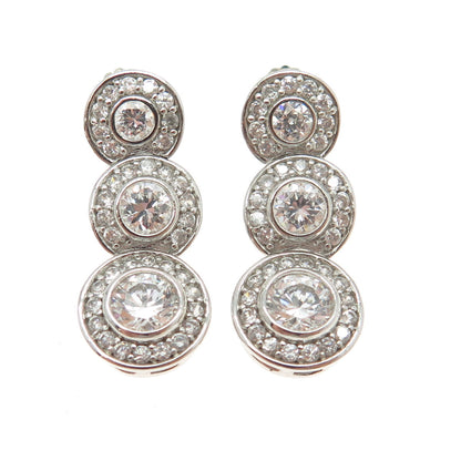 925 Sterling Silver Round-Cut C Z Multi-Disc Drop Earrings