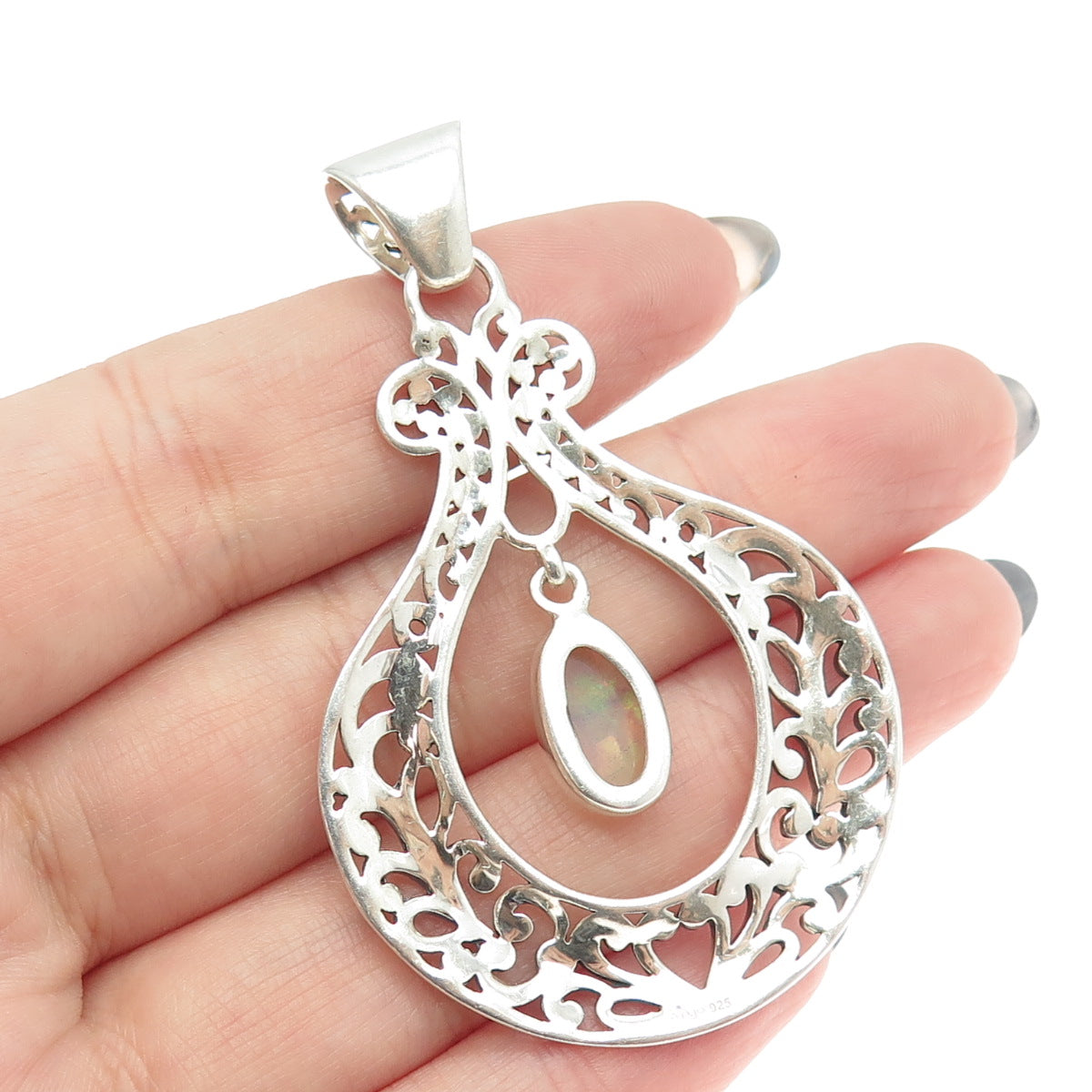 ARYA 925 Sterling Silver Vintage Real Opal Floral Modernist Pendant