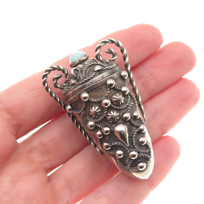 Silver-Tone Antique Art Deco Faux Turquoise Chatelaine Perfume Bottle / Flask