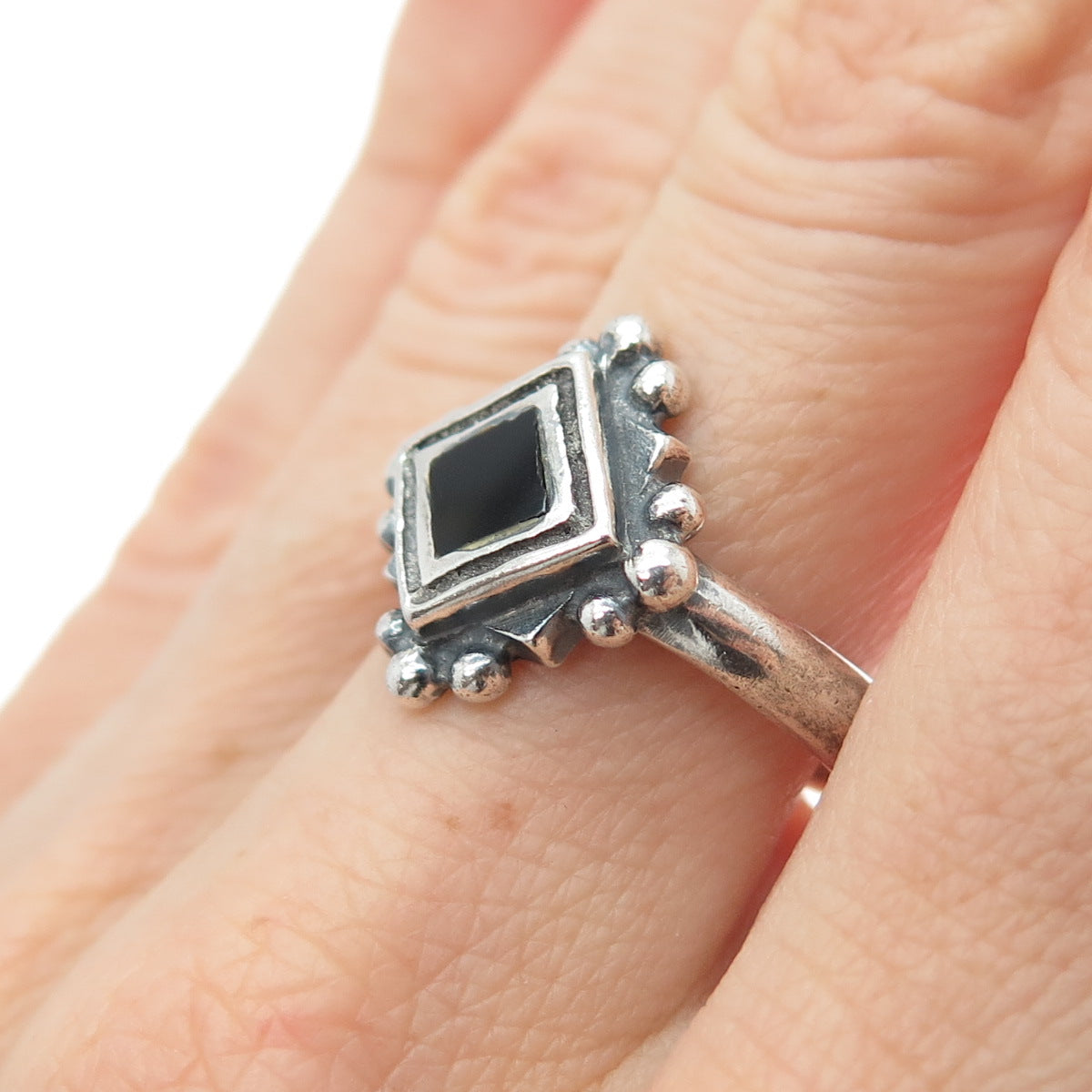 925 Sterling Silver Vintage Real Black Onyx Oxidized Ring Size 8