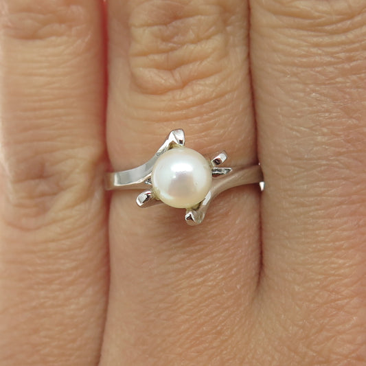 925 Sterling Silver Antique Art Deco Real Pearl Engagement Ring Size 6