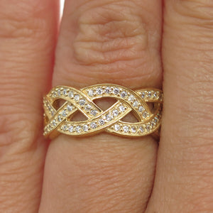 925 Sterling Silver Gold Plated Pave C Z Celtic Band Ring Size 6