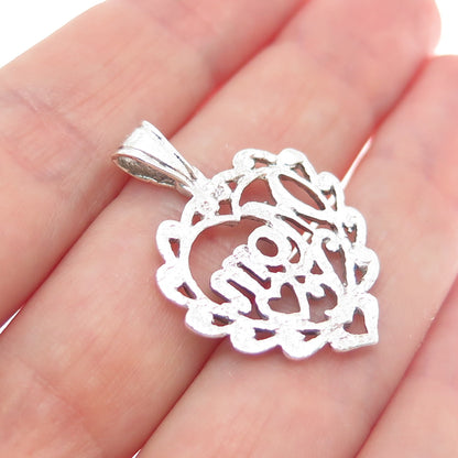 925 Sterling Silver Vintage Mom Heart Beaded Charm Pendant
