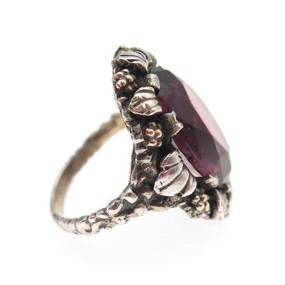 925 Sterling Silver Antique Victorian Purple Rhinestone Oxidized Ring Size 5