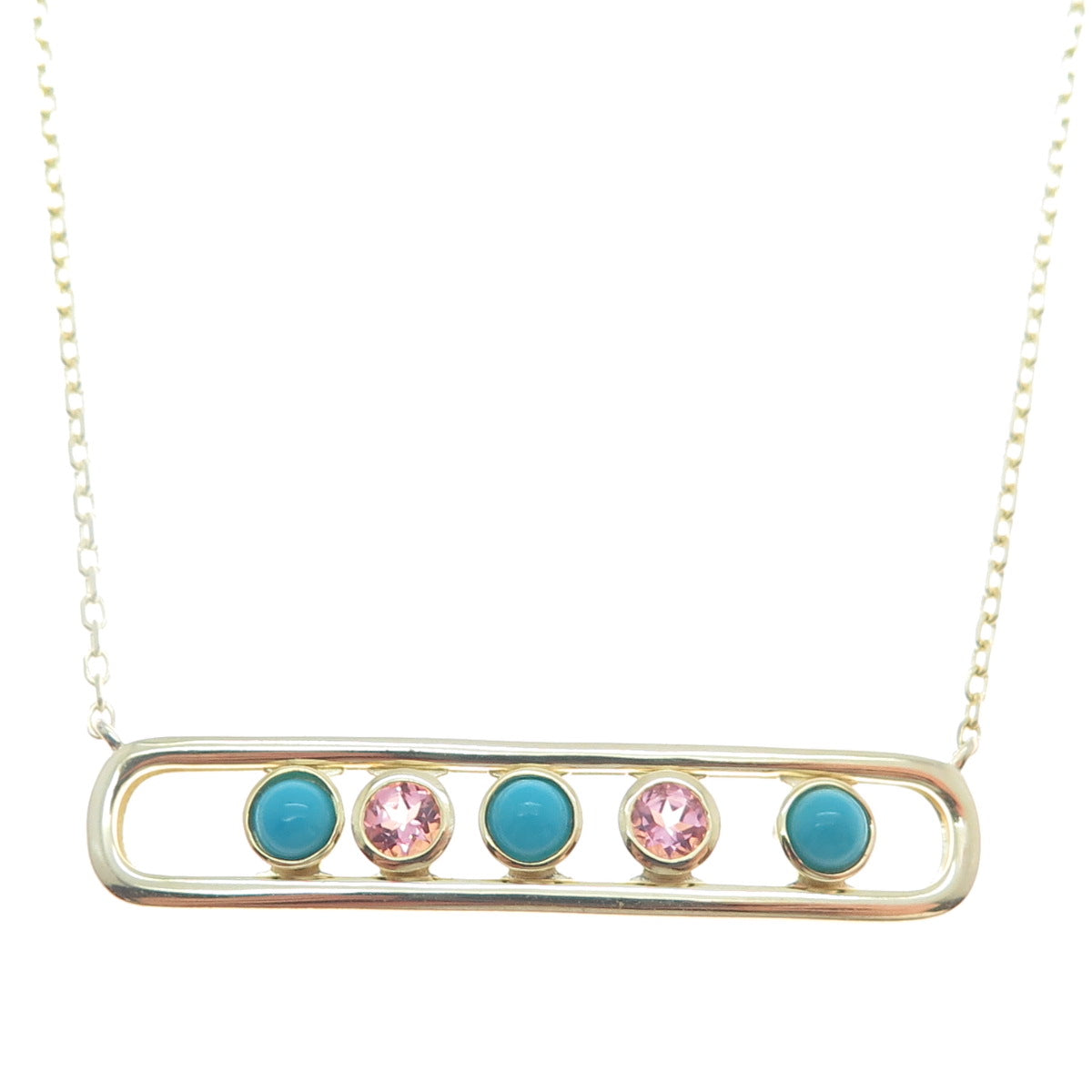 DSMK 925 Sterling Gold Plated Real Turquoise & C Z Cable Chain Necklace 18-20"