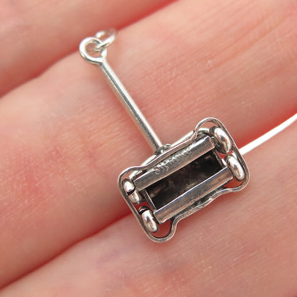925 Sterling Silver Antique Vacuum Cleaner Movable Minimalist 3D Charm Pendant