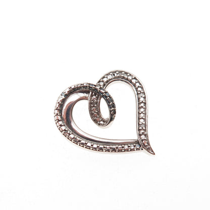 Jane Seymour 925 Sterling Silver Real Round-Cut Diamond Heart Mini Slide Pendant